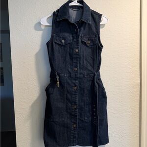 Michael Kors Dark Blue Denim Sleeveless Shirt Dress with Tie Belt